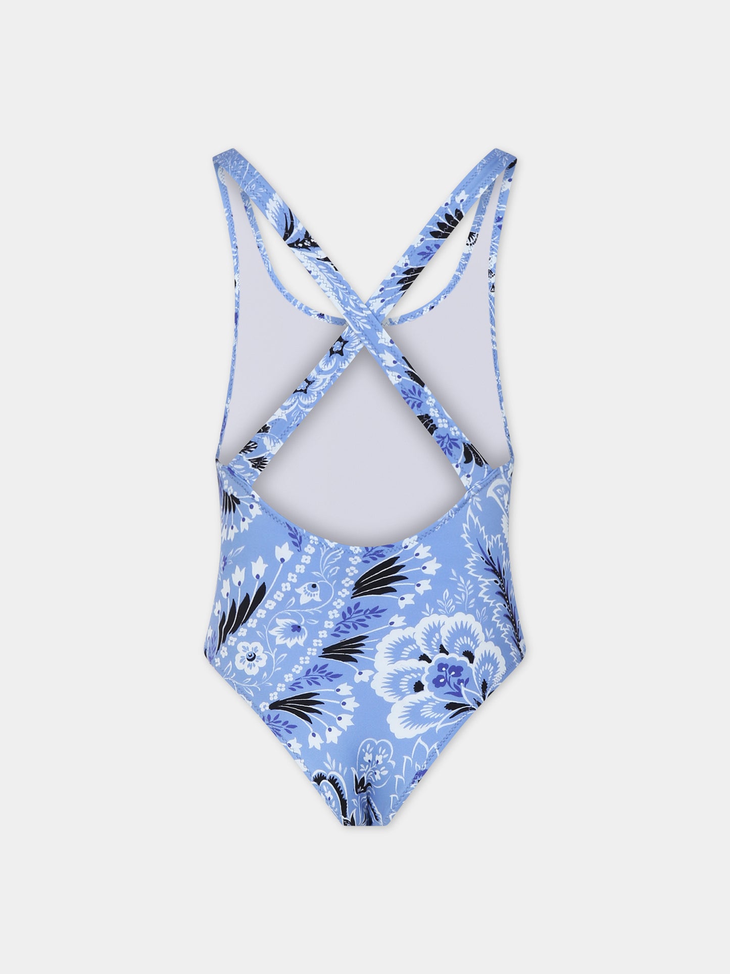 Costume intero celeste per bambina con motivo paisley,Etro,GUCA09 J0399 654AV