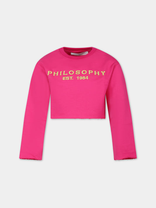 Felpa fucsia per bambina con logo,Philosophy,PFFE011 0 FF002 8014