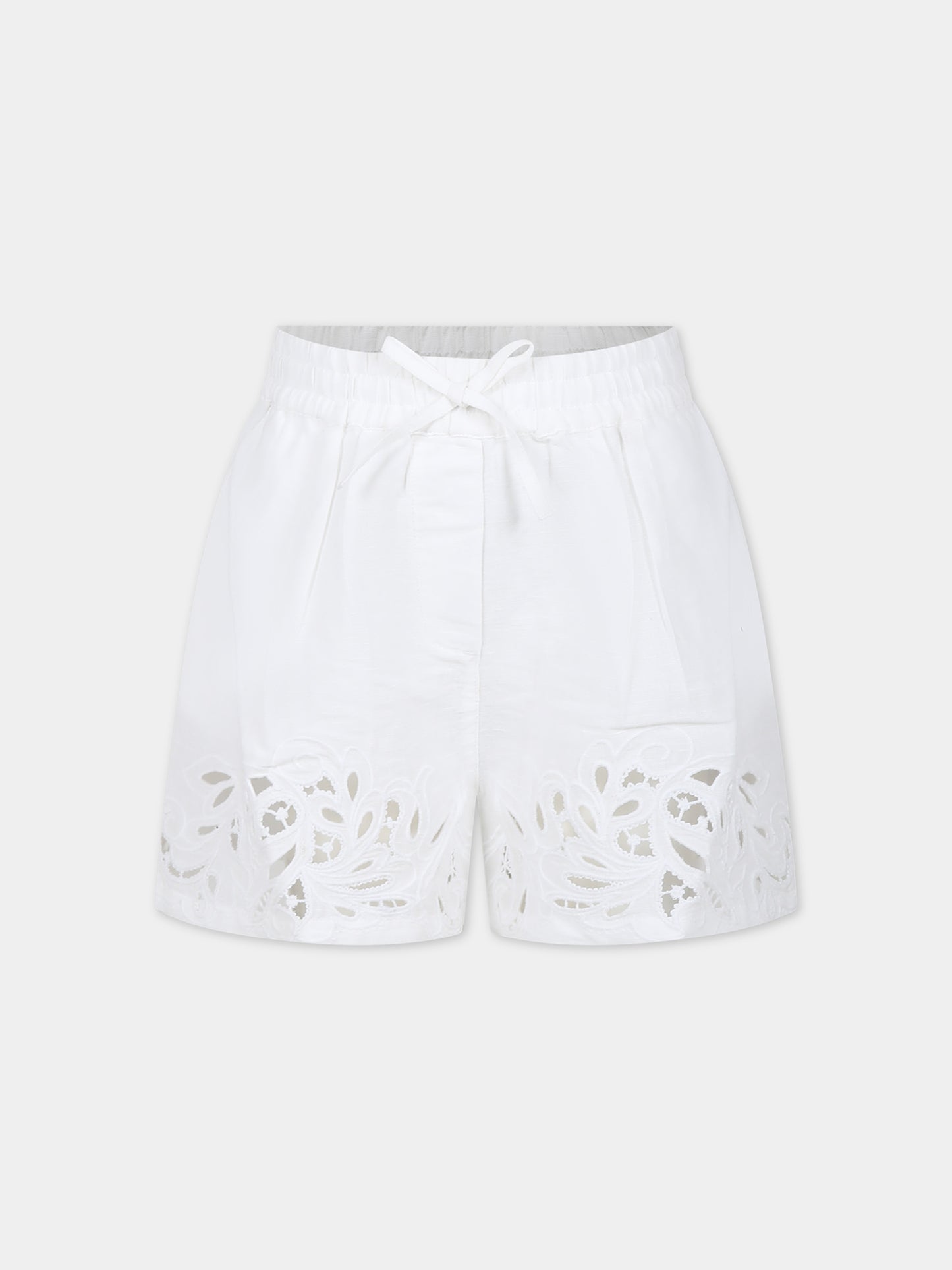 Shorts bianchi per bambina con ricamo,Ermanno Scervino Junior,SFBE012 C LC006 B000