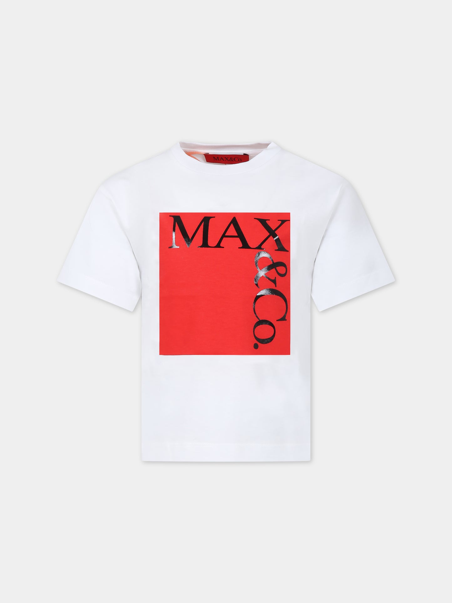 T-shirt bianca per bambina con logo,Max&co.,MX0005 MX014 MAXT1F MX10C