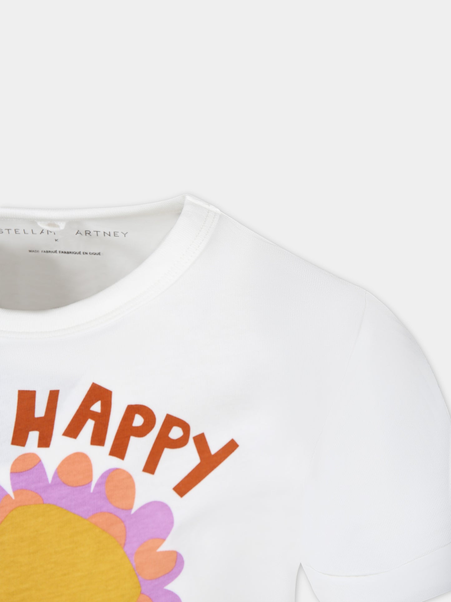 T-shirt bianca per bambina con stampa fiore,Stella Mccartney Kids,TU8A41 Z0434 101