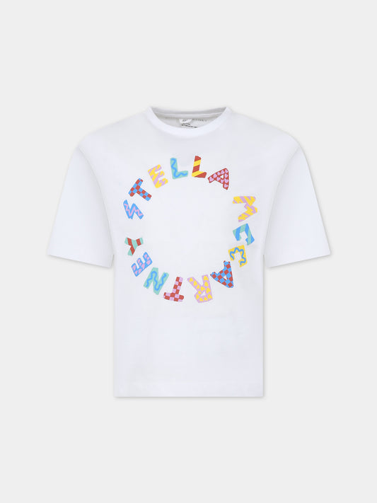 T-shirt bianca per bambina con logo multicolor,Stella Mccartney Kids,TU8B51 Z0434 100