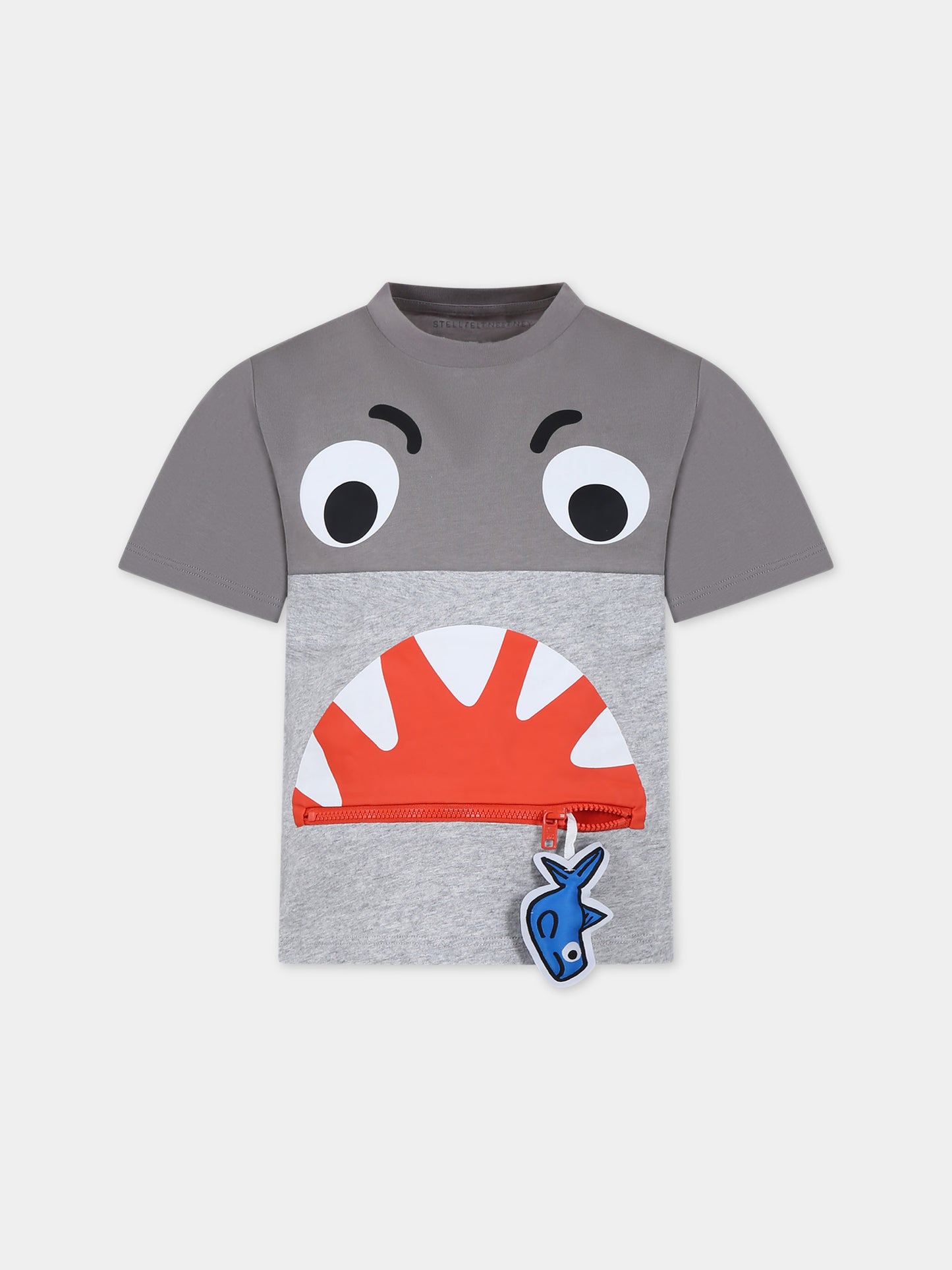 T-shirt grigia per bambino con squalo,Stella Mccartney Kids,TU8P01 Z0434 909