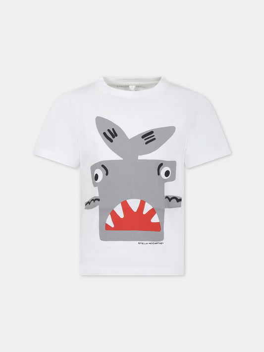 T-shirt bianca per bambino con squalo martello,Stella Mccartney Kids,TU8S61 Z0434 101