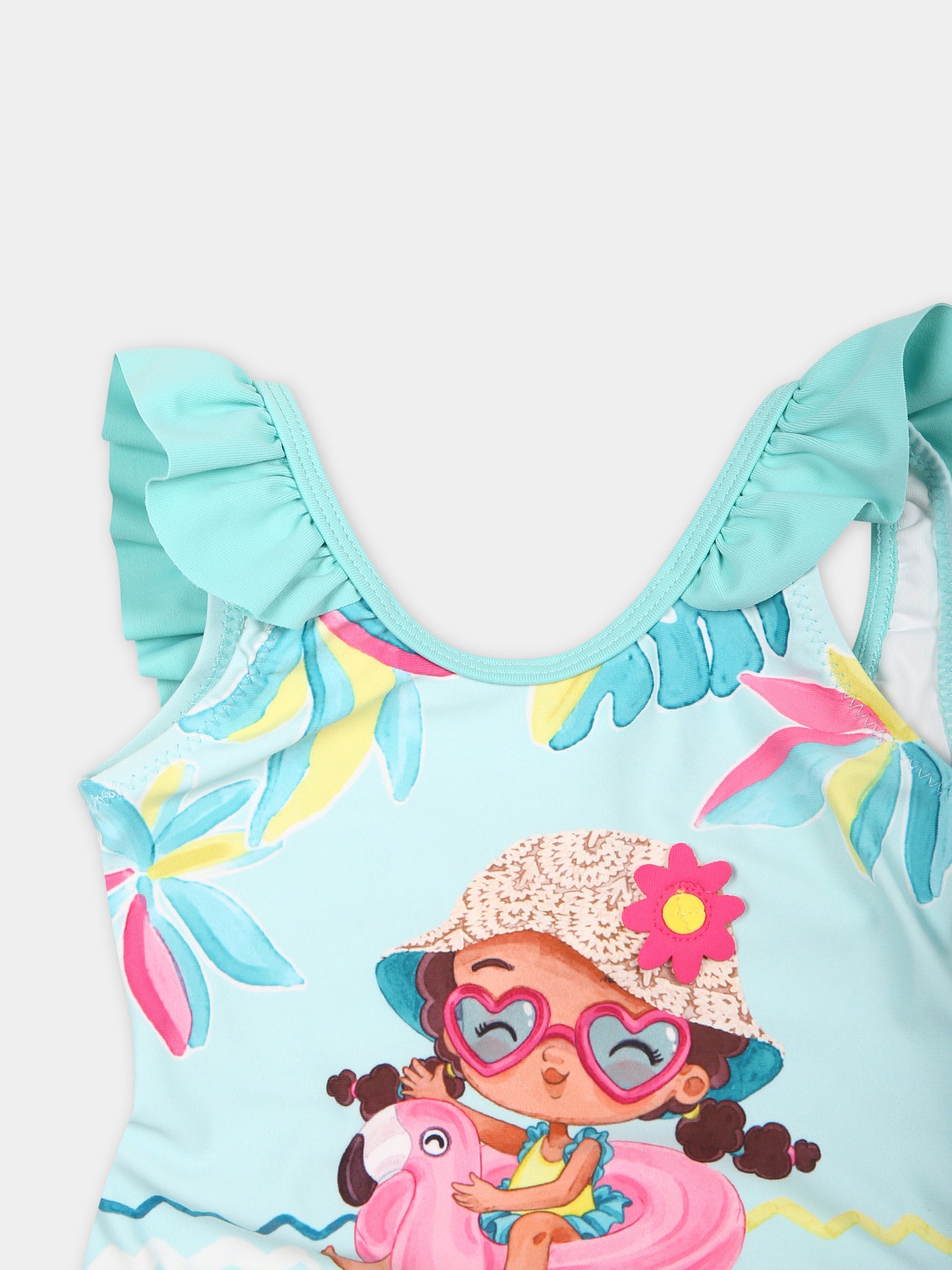 Costume intero verde per neonata con fenicottero e fiore,Mayoral,1741 065