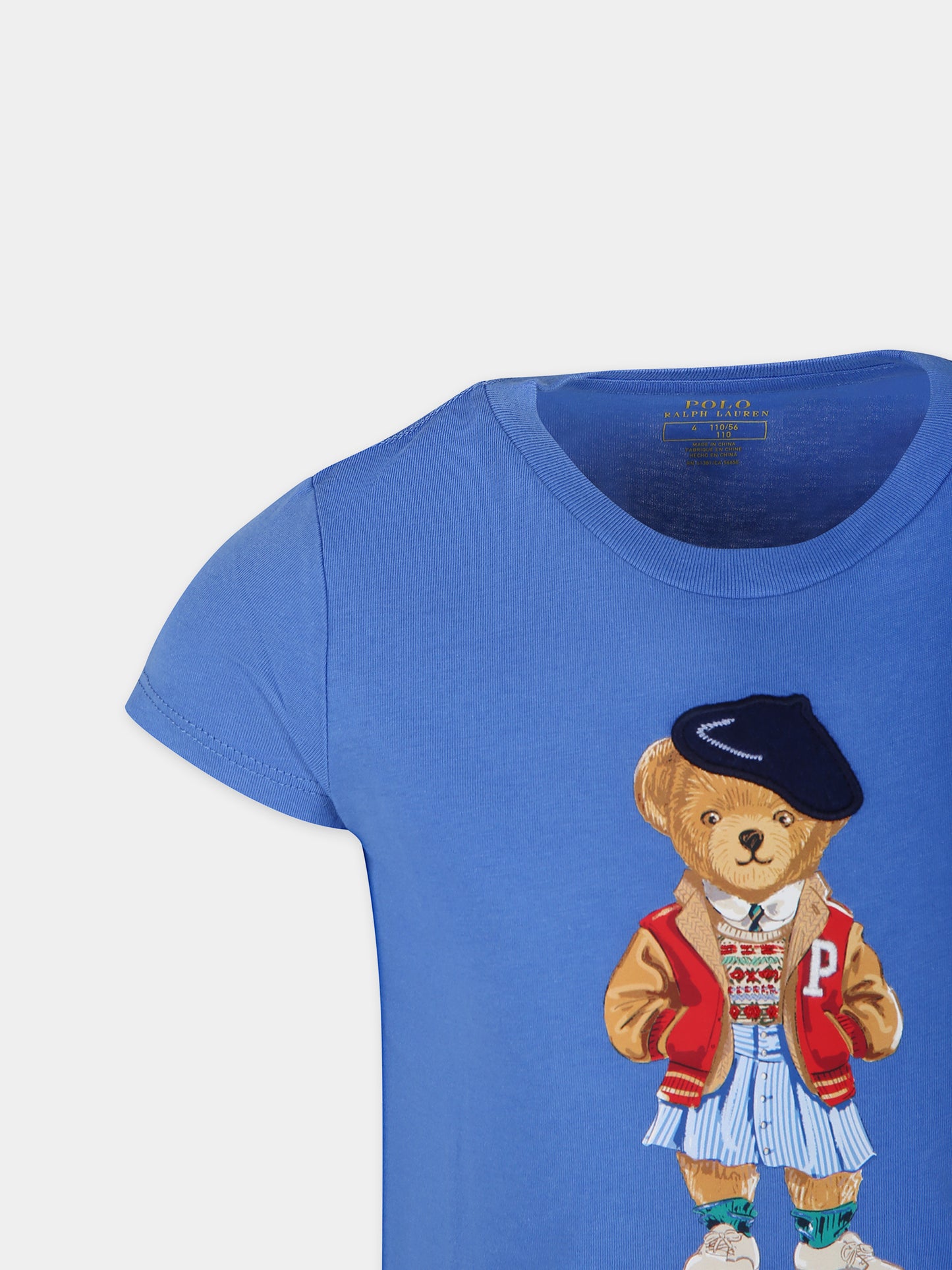 T-shirt azzurra per bambina con Polo Bear,Ralph Lauren Kids,934974001