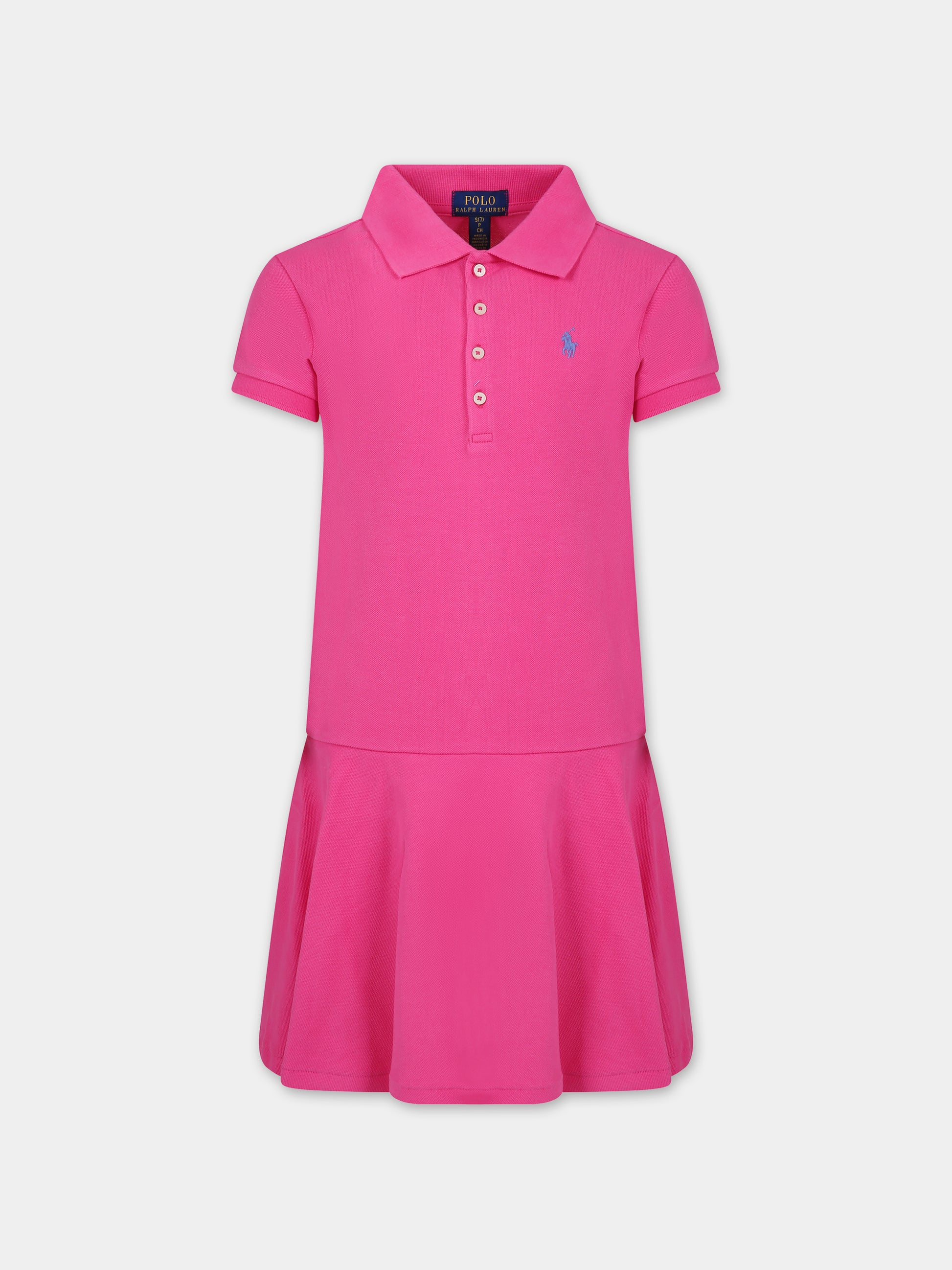 Vestito fucsia per bambina con cavallino,Ralph Lauren Kids,698754080