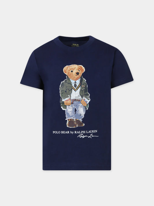 T-shirt blu per bambino con Polo Bear,Ralph Lauren Kids,853828027