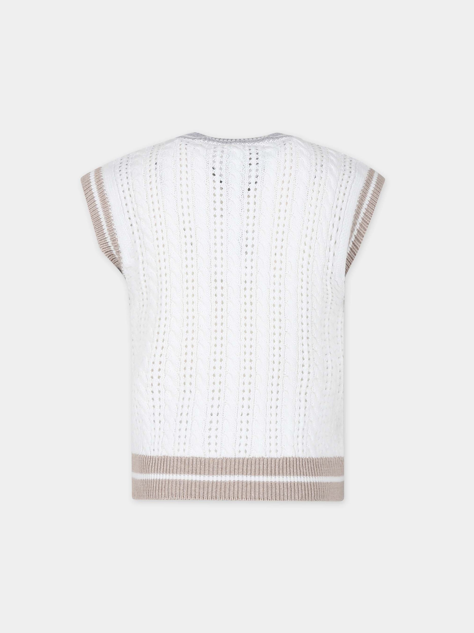 Maglia gilet avorio per bambino con logo,Eleventy,EU9P32 Z1376 101BG