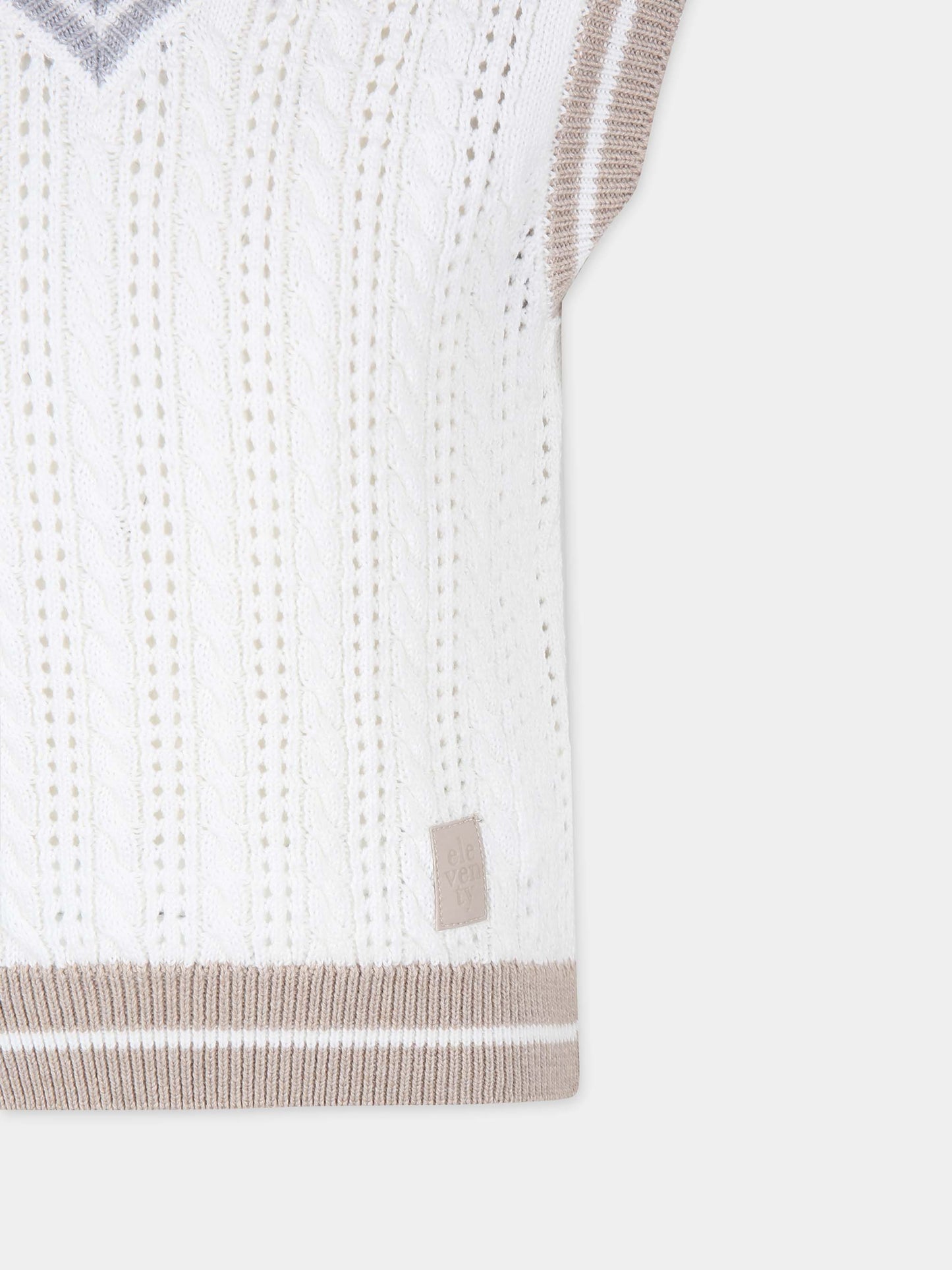 Maglia gilet avorio per bambino con logo,Eleventy,EU9P32 Z1376 101BG