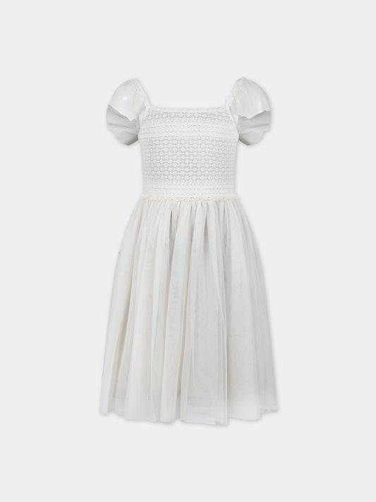 Vestito elegante avorio in tulle,Caffe' D'orzo,ZU1A51 T0073 106