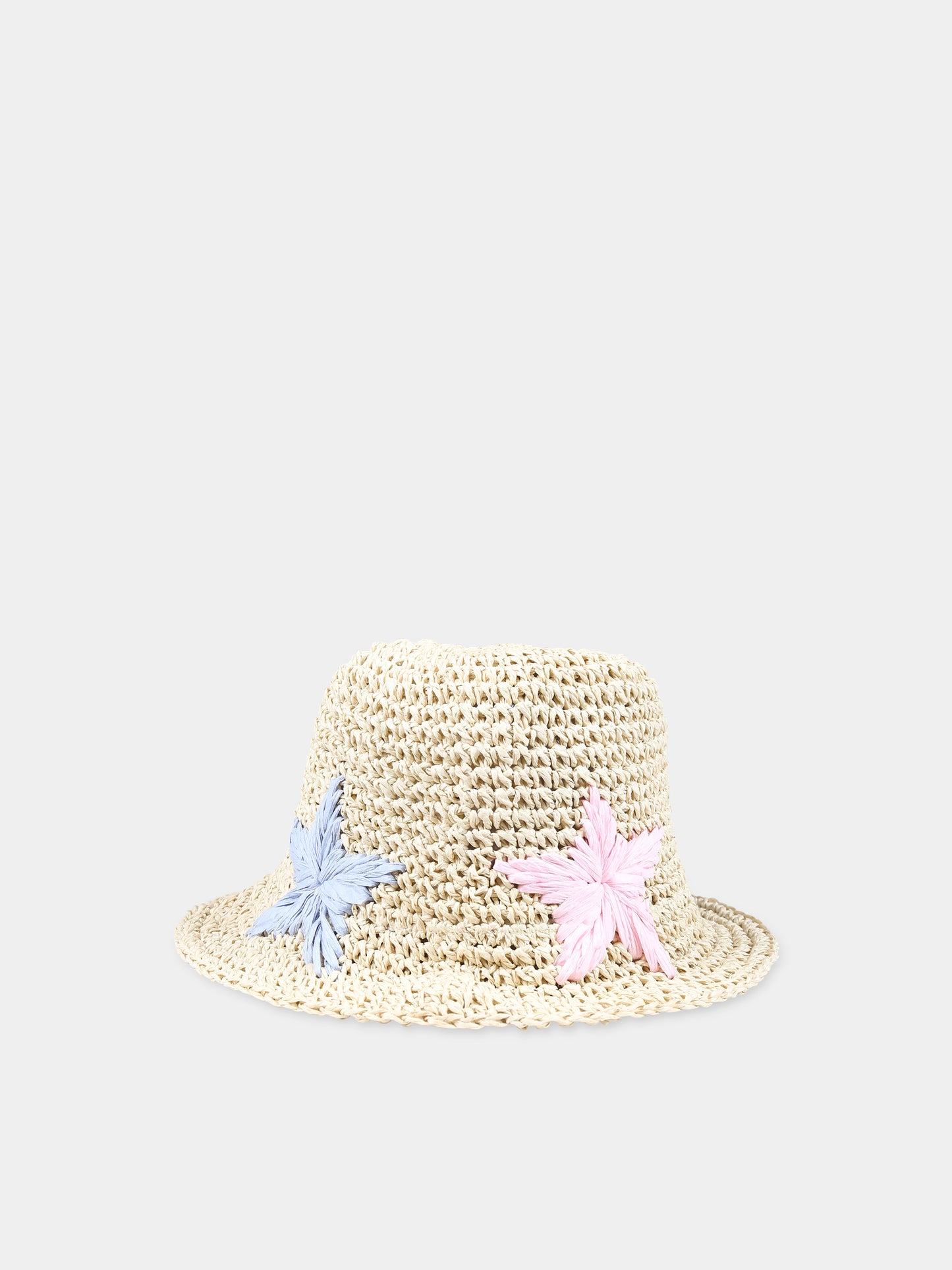 Cappello di paglia beige per bambina con stelle marine,Monnalisa,19C065 3097 0003