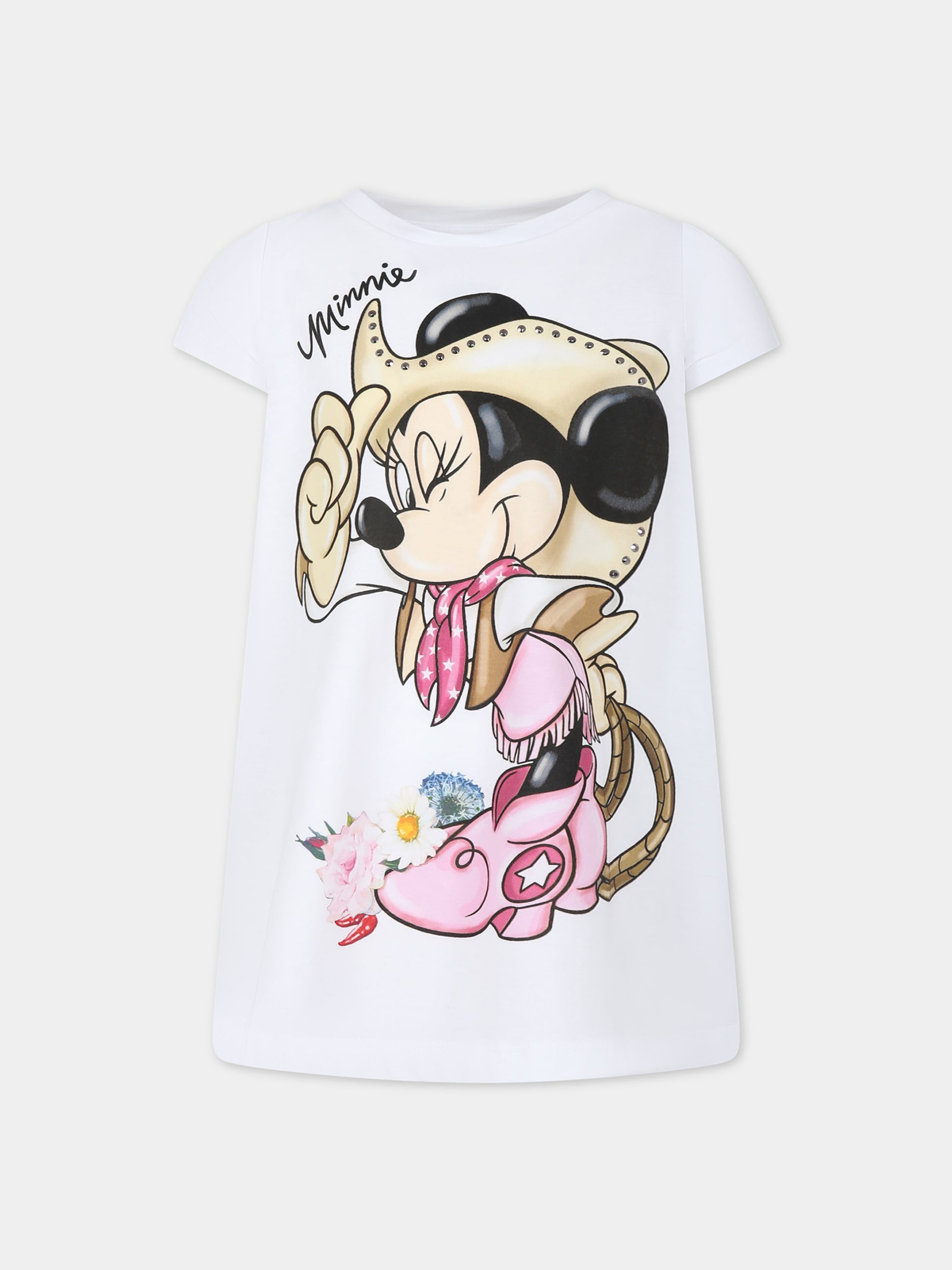 T-shirt bianca per bambina con Minnie,Monnalisa,19C603 3003 0099