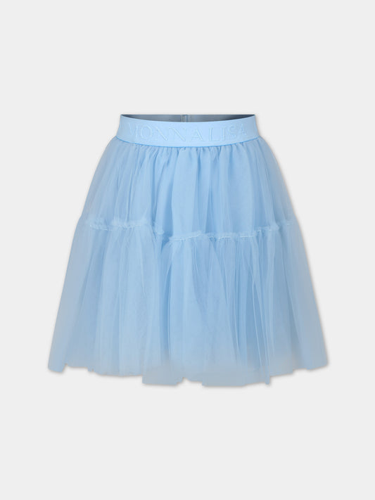 Gonna elegante celeste per bambina in tulle,Monnalisa,17CGON T9945 0058