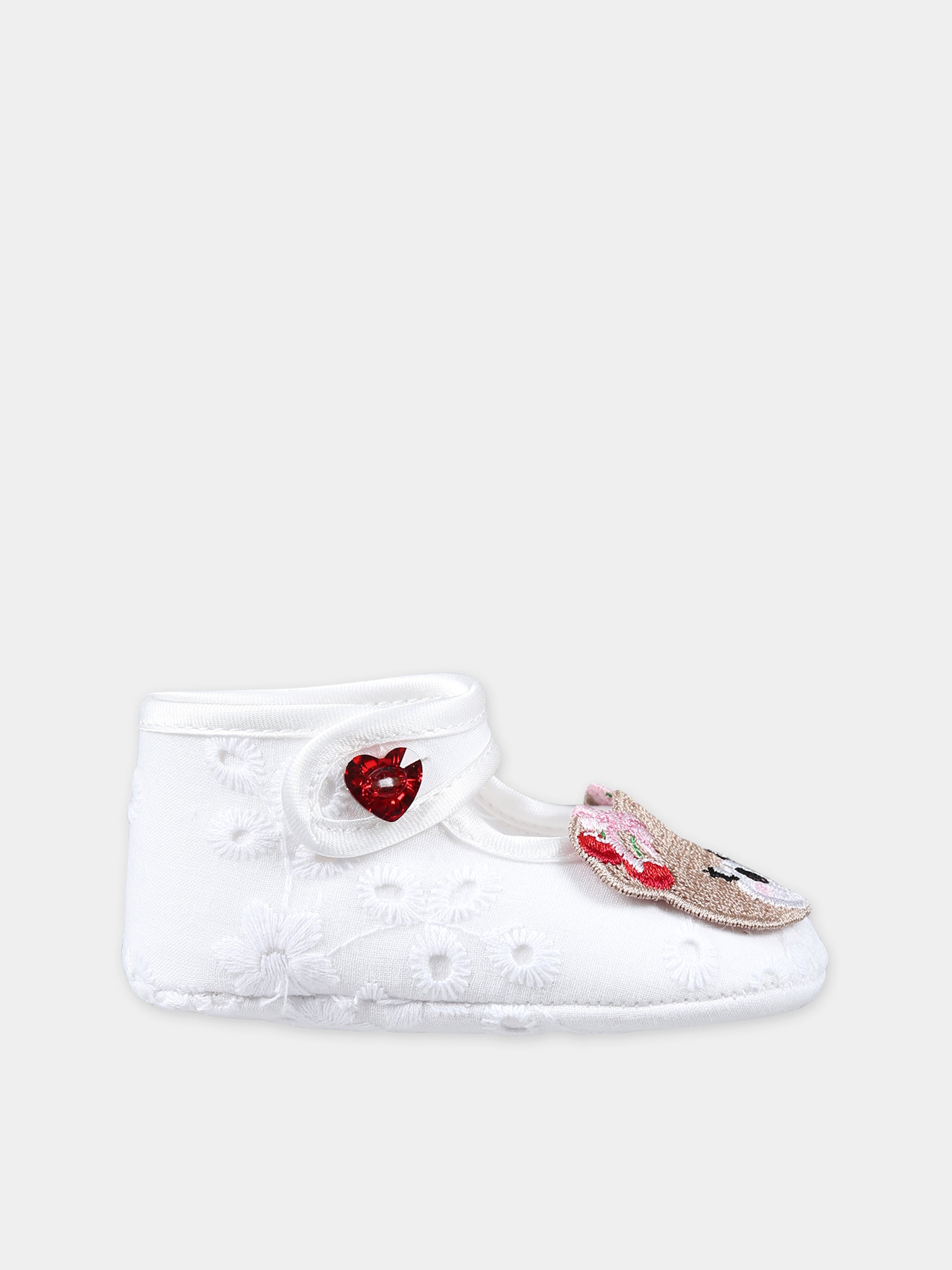 Ballerine bianche per neonata con orsetto,Monnalisa,39C005 3941 0099