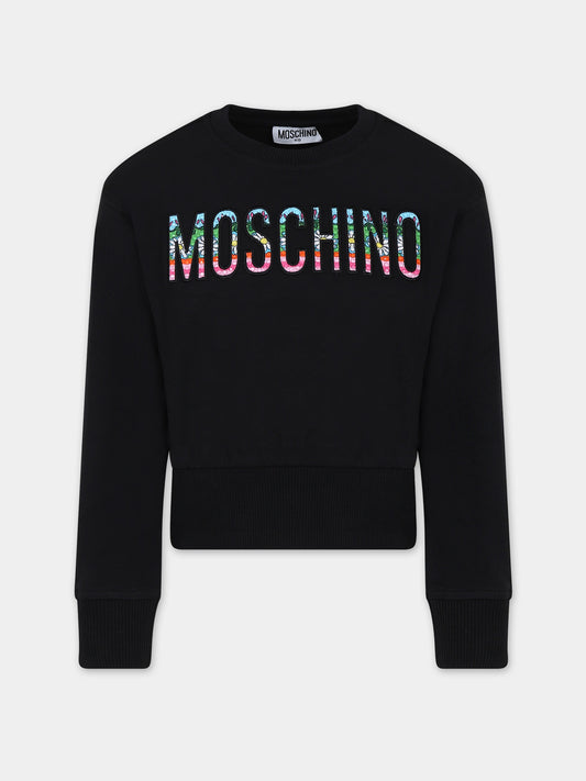 Felpa nera per bambina con logo,Moschino Kids,HCF032 LDA01 60100