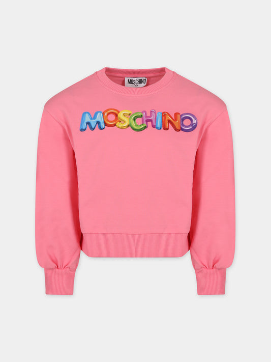 Felpa rosa per bambina con logo,Moschino Kids,HDF058 LDA00 51470