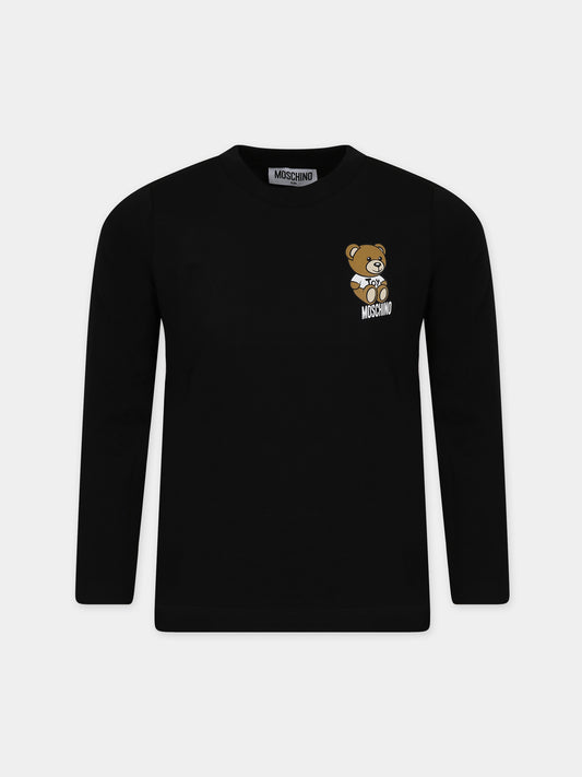 T-shirt nera per bambini con Teddy Bear e logo,Moschino Kids,HOO00K LBA10 60100