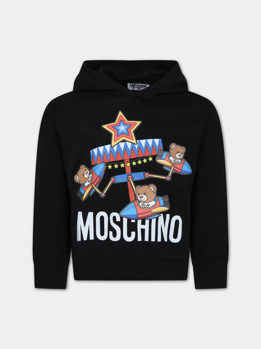 Felpa nera per bambino con Teddy Bear e logo,Moschino Kids,HUF07B LCA34 60100