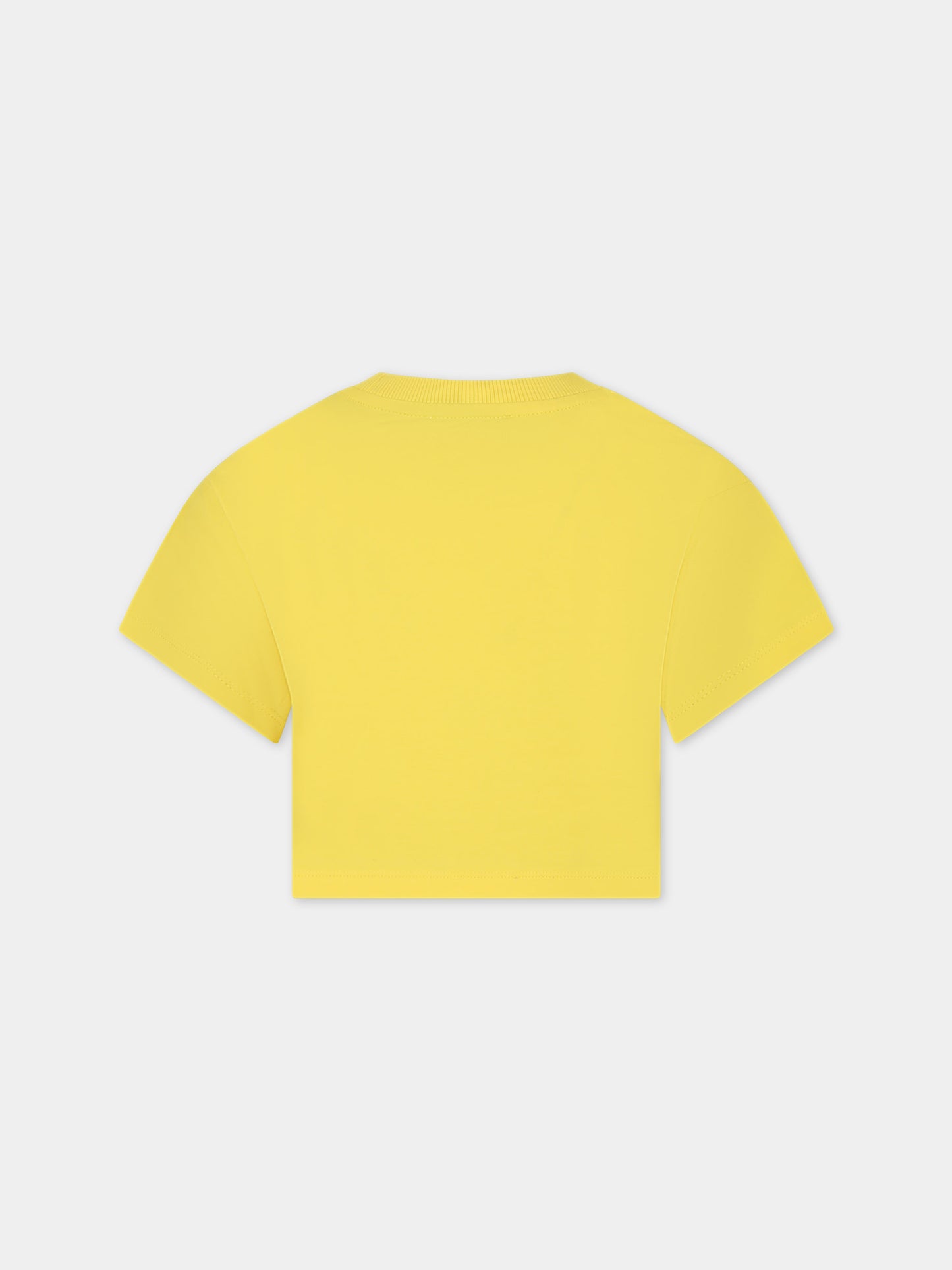 T-shirt gialla per bambina con stampa multicolor e logo,Moschino Kids,HDM06E LBA10 50162