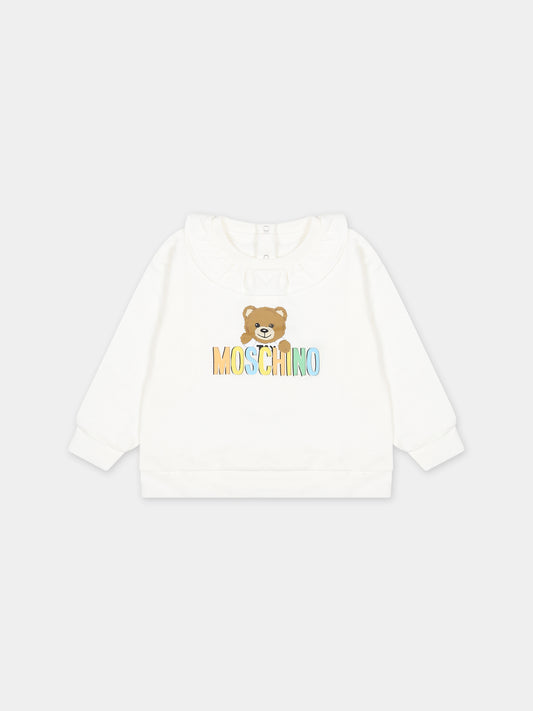 Felpa avorio per neonata con Teddy Bear e logo,Moschino Kids,MAF02A LDA00 10063