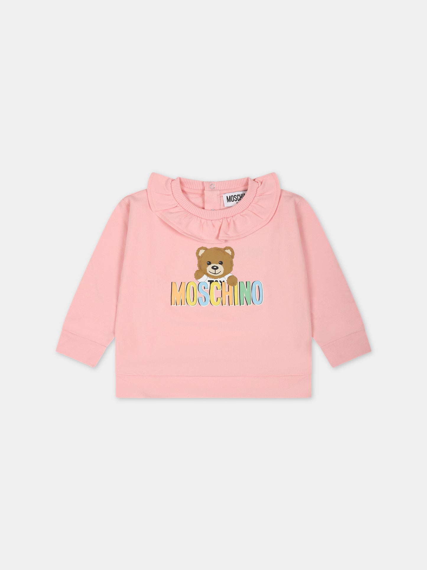 Felpa rosa per neonata con Teddy Bear e logo,Moschino Kids,MAF02A LDA00 50209