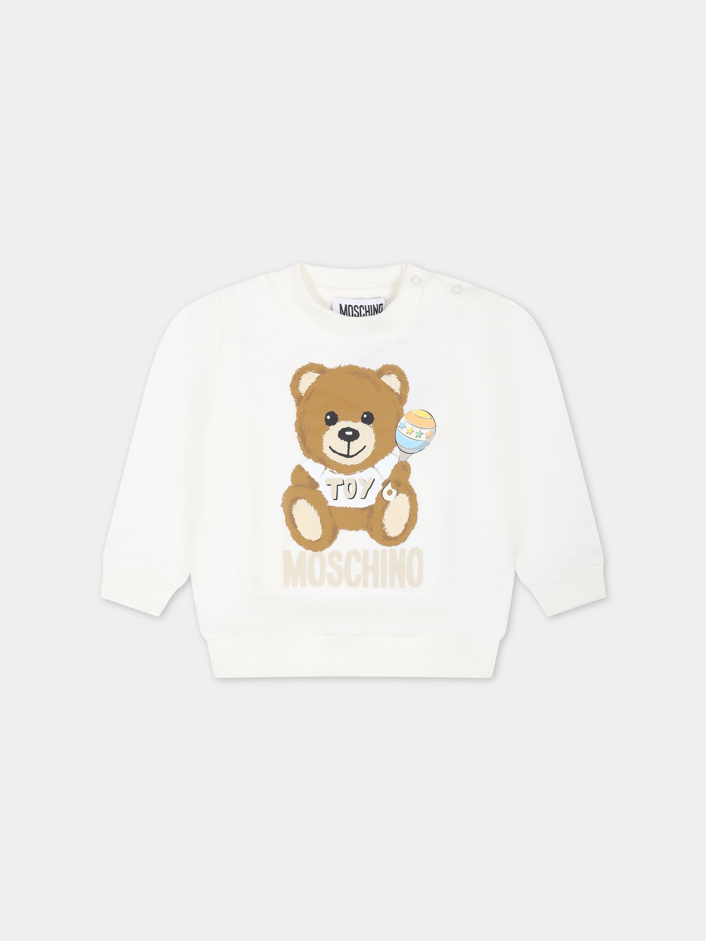 Felpa avorio per neonati con Teddy Bear e logo,Moschino Kids,MMF04Q LCA19 10063