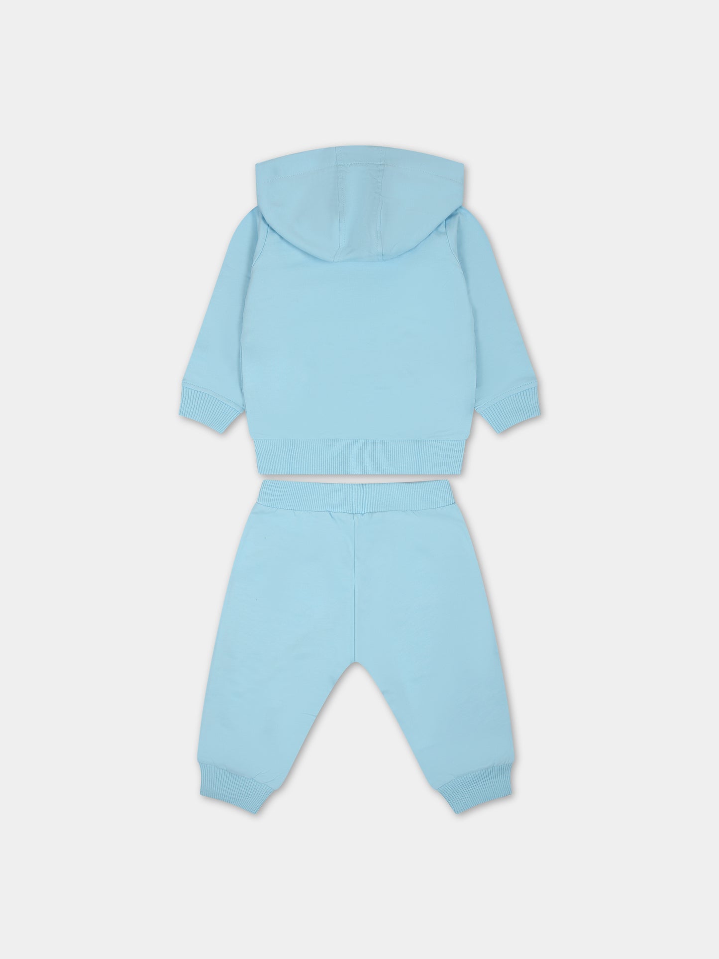 Completo celeste per neonato con Teddy Bear e logo,Moschino Kids,MNK037 LCA19 41020