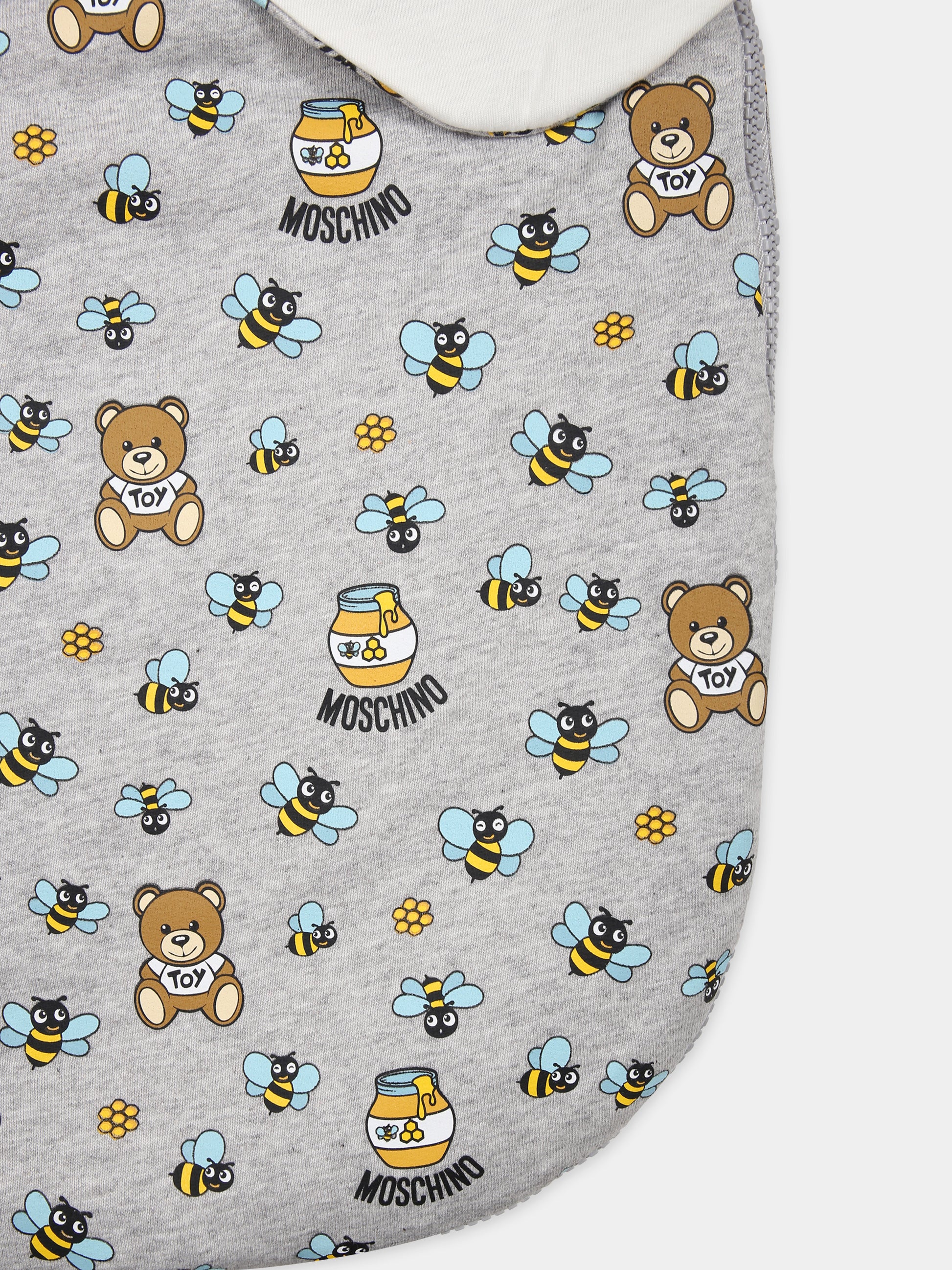 Sacco nanna grigio per neonati con Teddy Bear e logo,Moschino Kids,MPE00C LCB33 84481