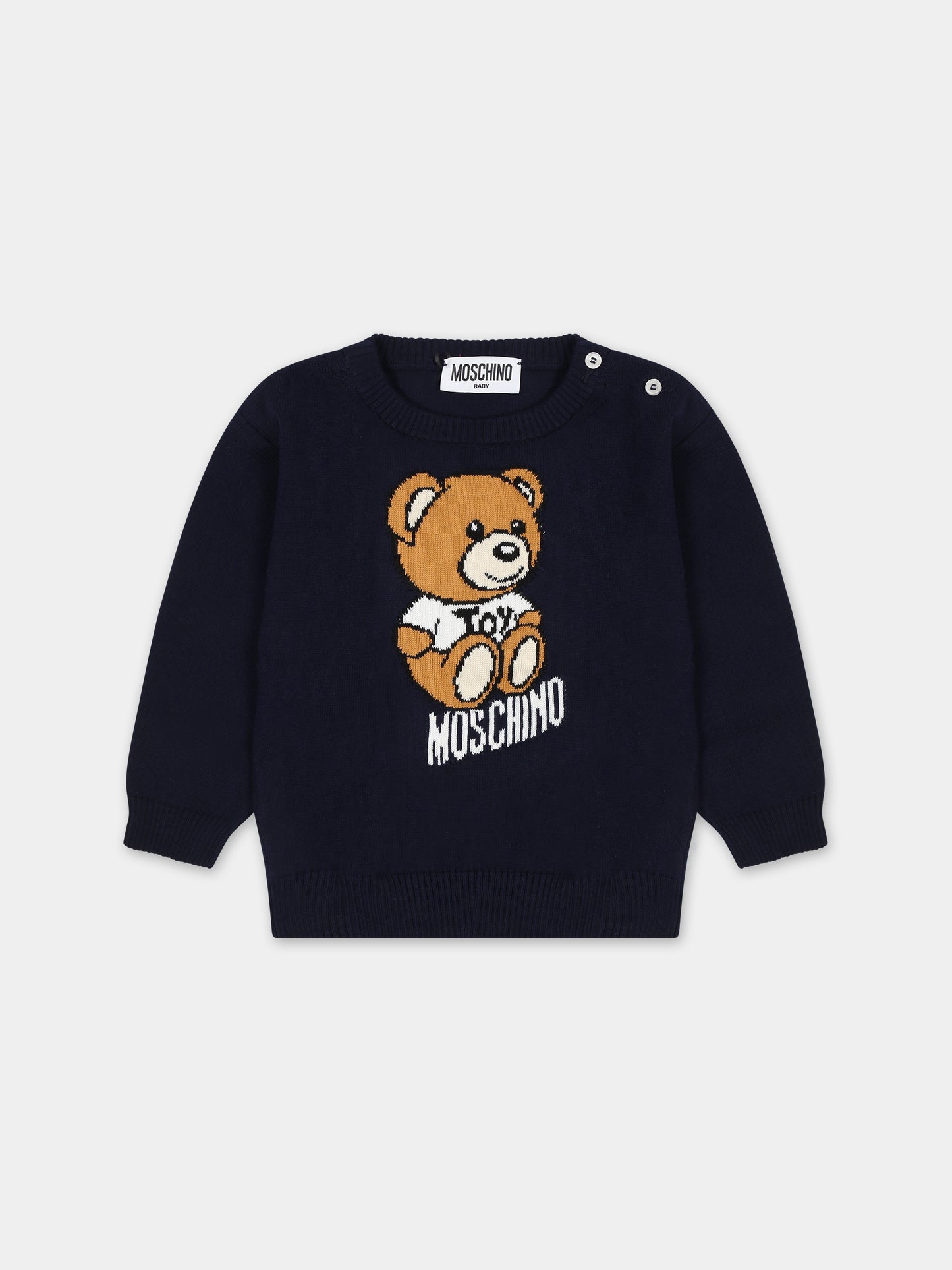 Maglione blu per neonato con Teddy Bear,Moschino Kids,MRW00J LHE13 40016