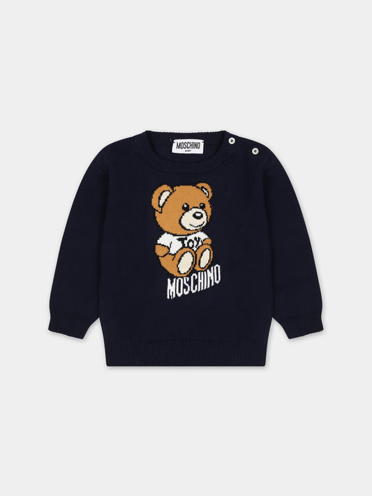 Maglione blu per neonato con Teddy Bear,Moschino Kids,MRW00J LHE13 40016