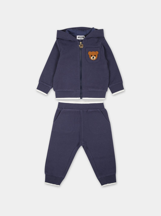 Completo blu per neonati con Teddy Bear,Moschino Kids,MUK048 LCA57 40016