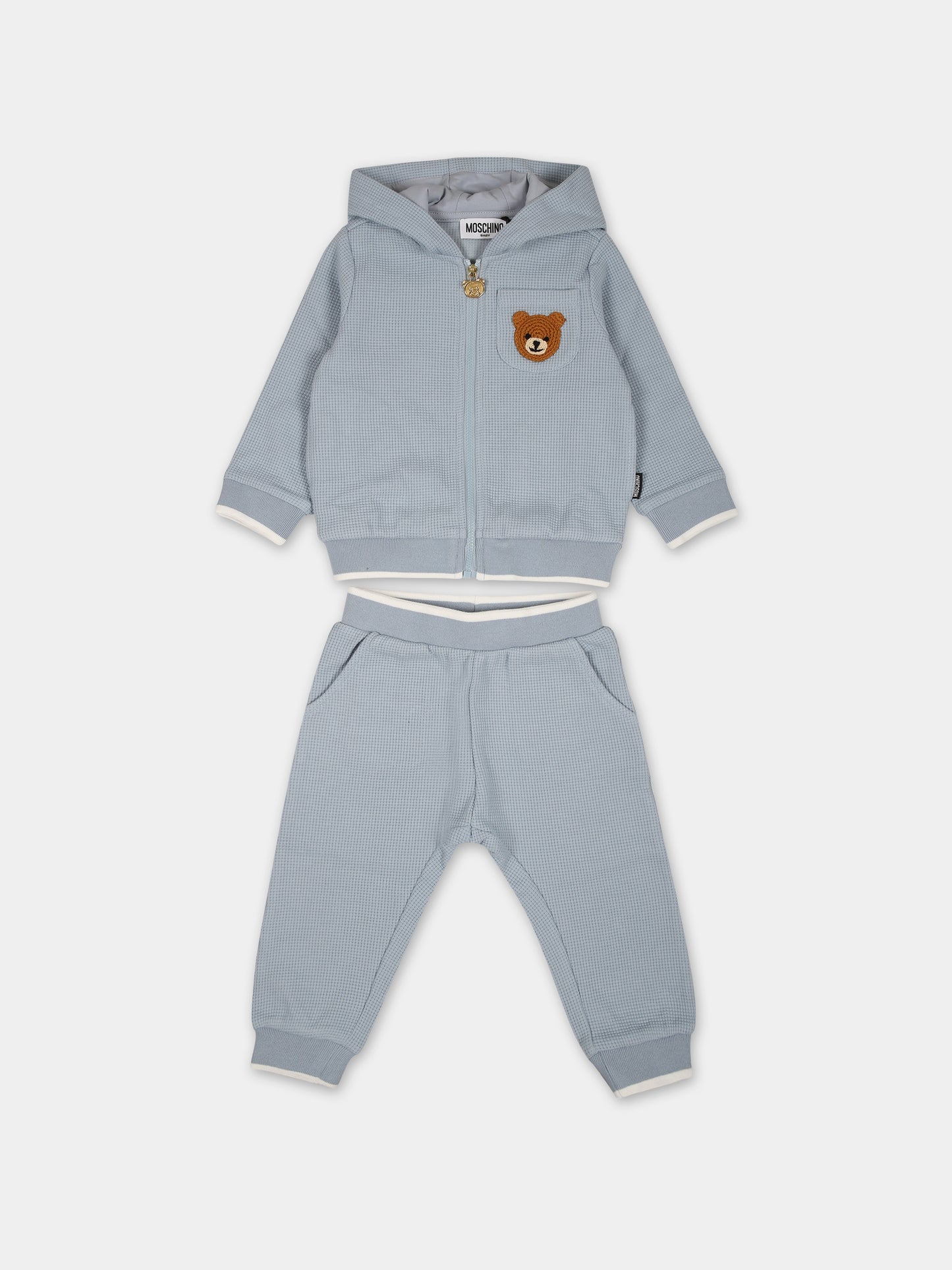 Completo celeste per neonato con Teddy Bear,Moschino Kids,MUK048 LCA57 40304