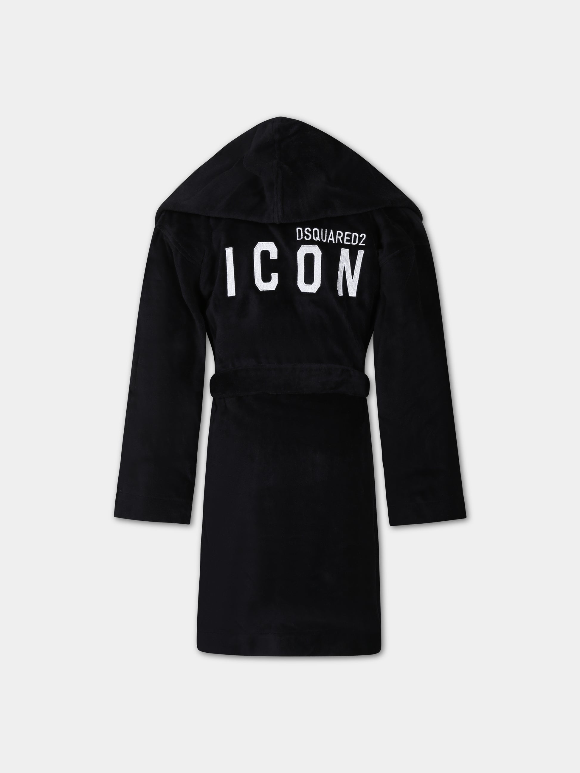Accappatoio nero per bambino con logo,Dsquared2,DQ0641 D008K DQ900