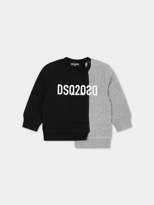 Felpa asimmetrica nera per neonati con logo,Dsquared2,DQ1600 D003G DQ900