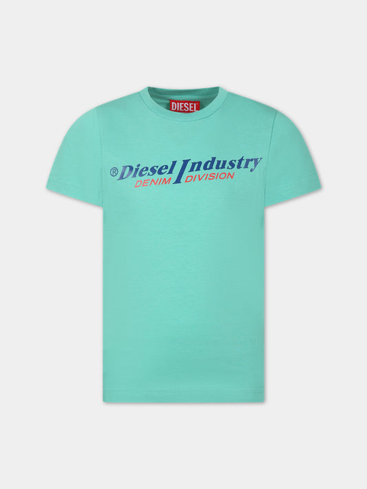 T-shirt verde per bambino con logo,Diesel,J01132 00YI9 K50T