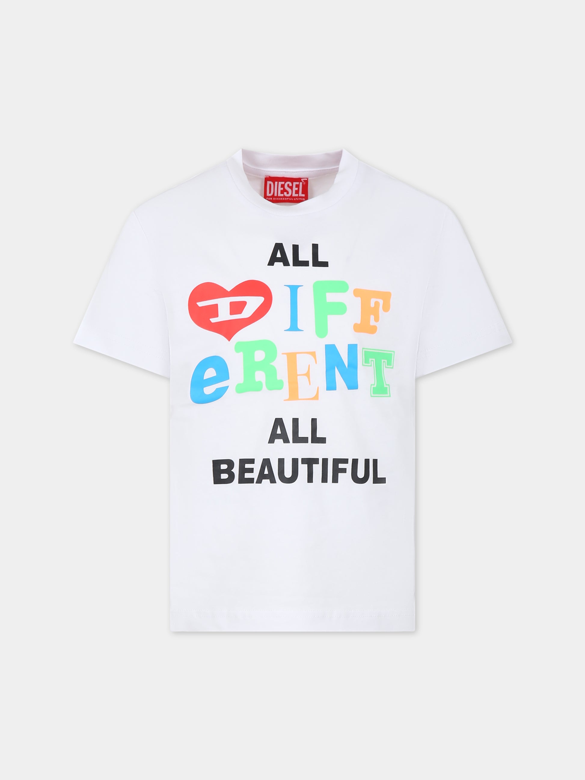 T-shirt bianca per bambini con logo,Diesel,J01311 KYAR1 K100