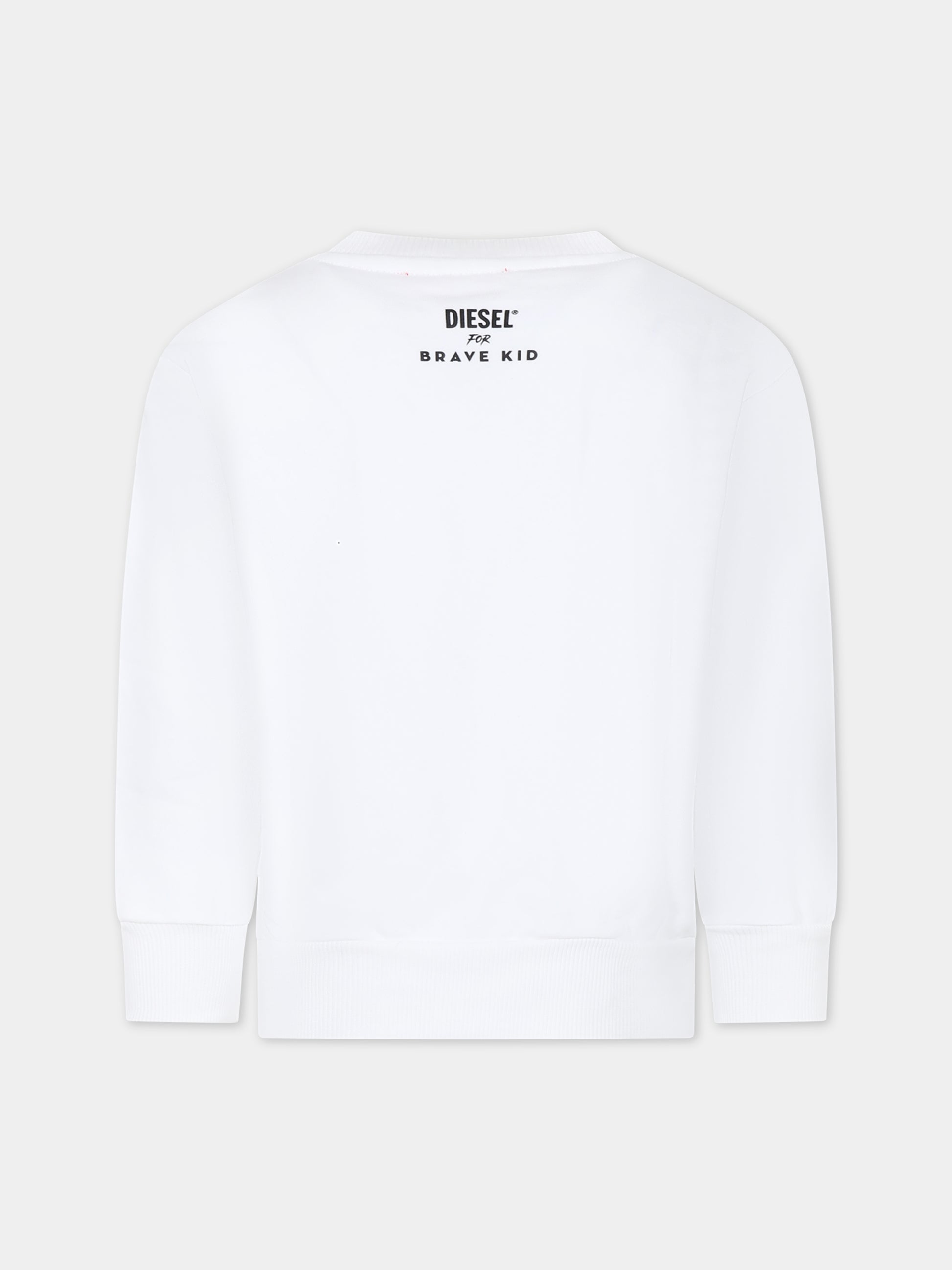 Felpa bianca per bambini con stampa logo,Diesel,J00983 0IAJH K100