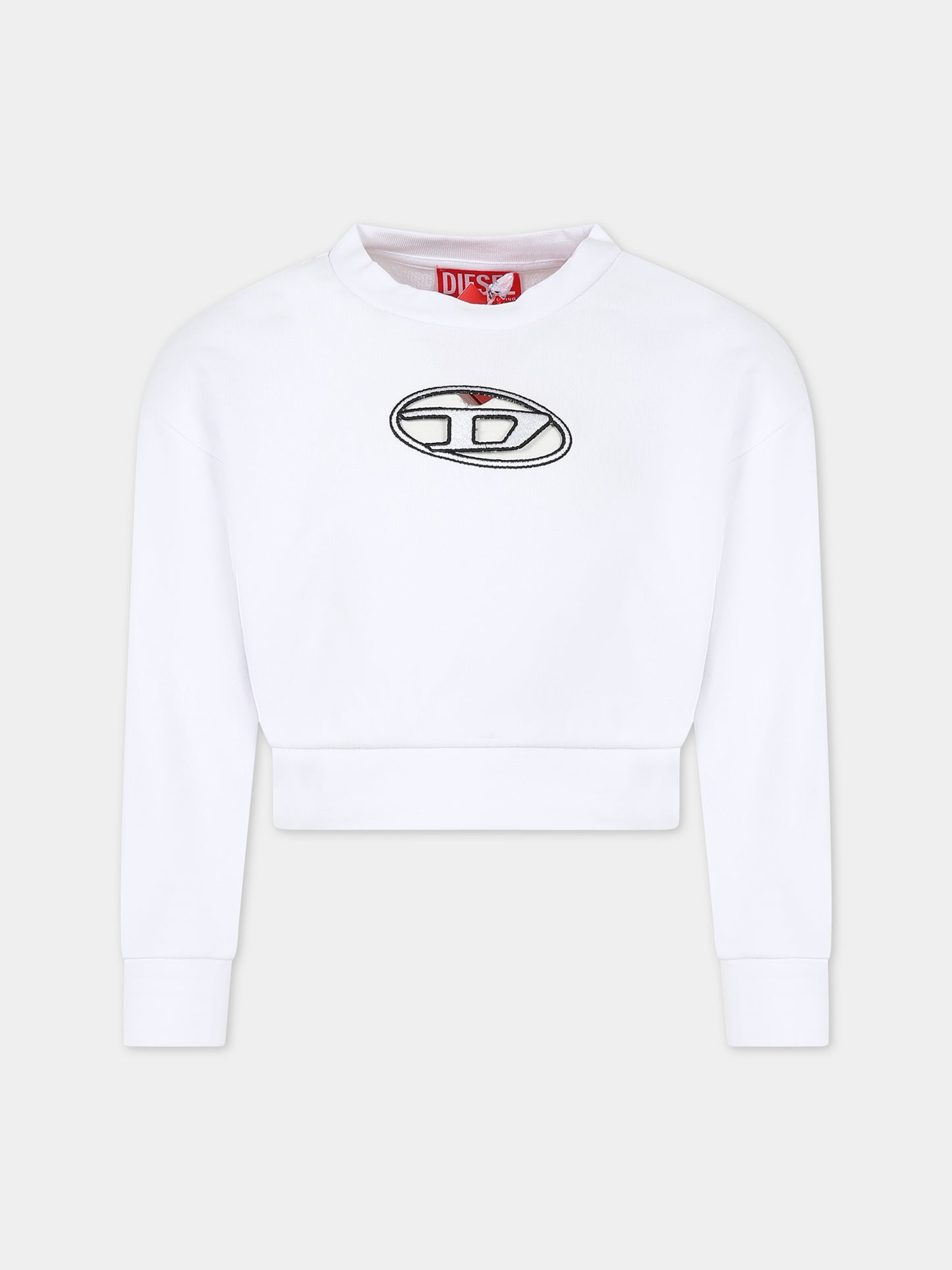 Felpa bianca per bambina con logo,Diesel,J01193 KYAVG K100