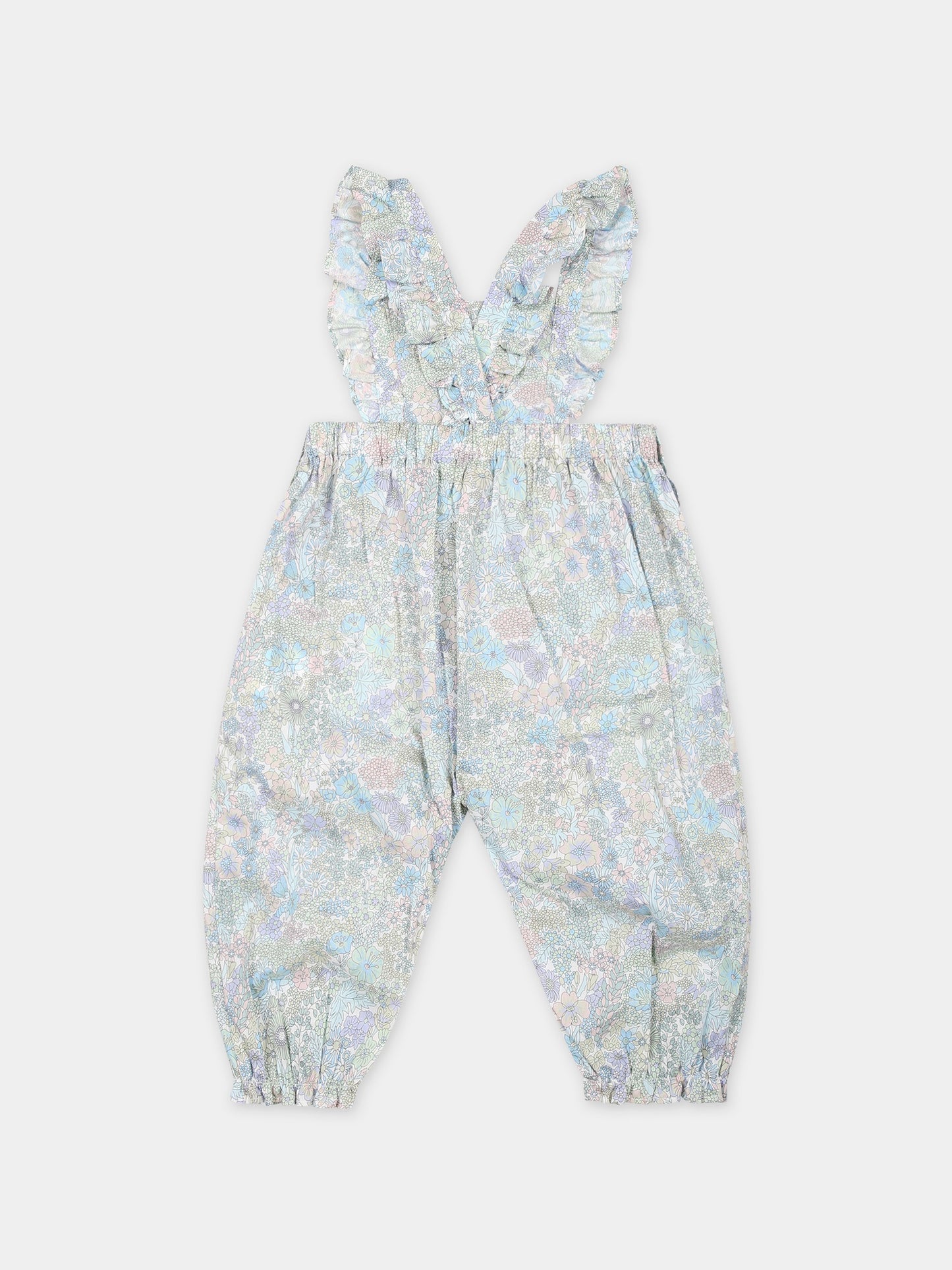 Salopette celeste per neonata con stampa floreale,Tartine Et Chocolat,TY32010 50
