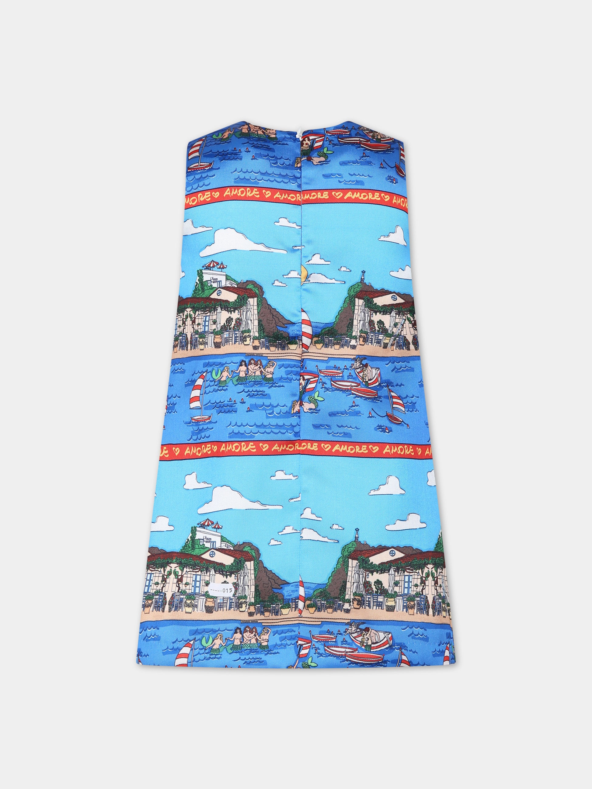 Vestito azzurro per bambina con stampa pop,Alessandro Enriquez X Barcellino,112306