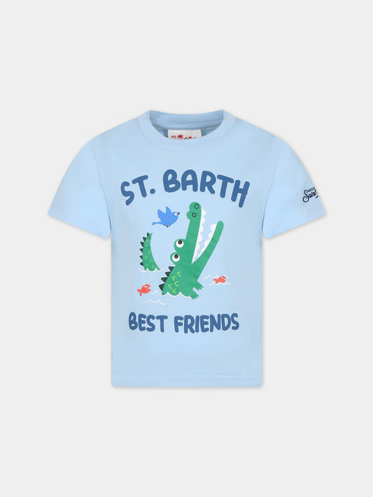 T-shirt celeste per bambino con coccodrillo e logo,Mc2 Saint Barth,TSH0001 02187F