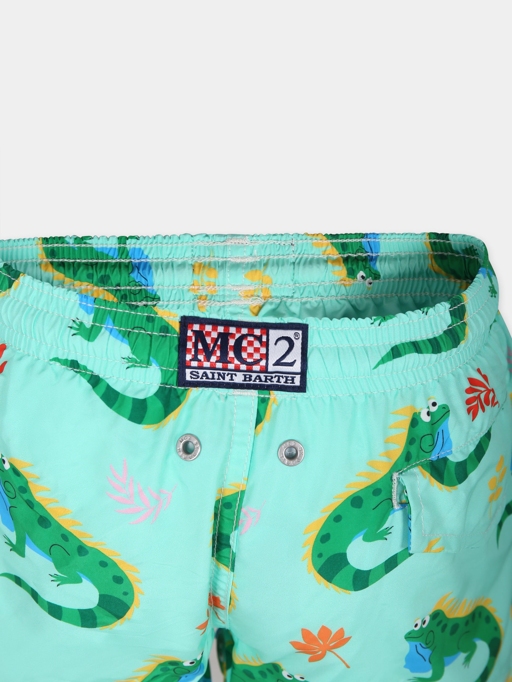 Boxer mare verde per bambino con stampa iguana e logo,Mc2 Saint Barth,JEA0004 01983F