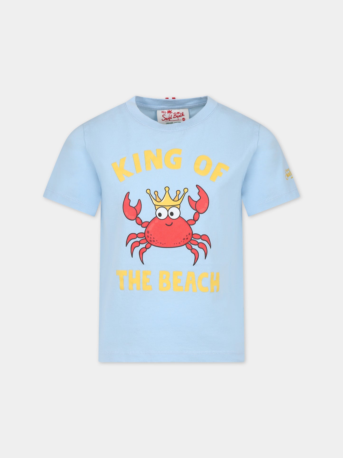T-shirt celeste per bambino con granchio e scritta,Mc2 Saint Barth,TSH0001 02180F
