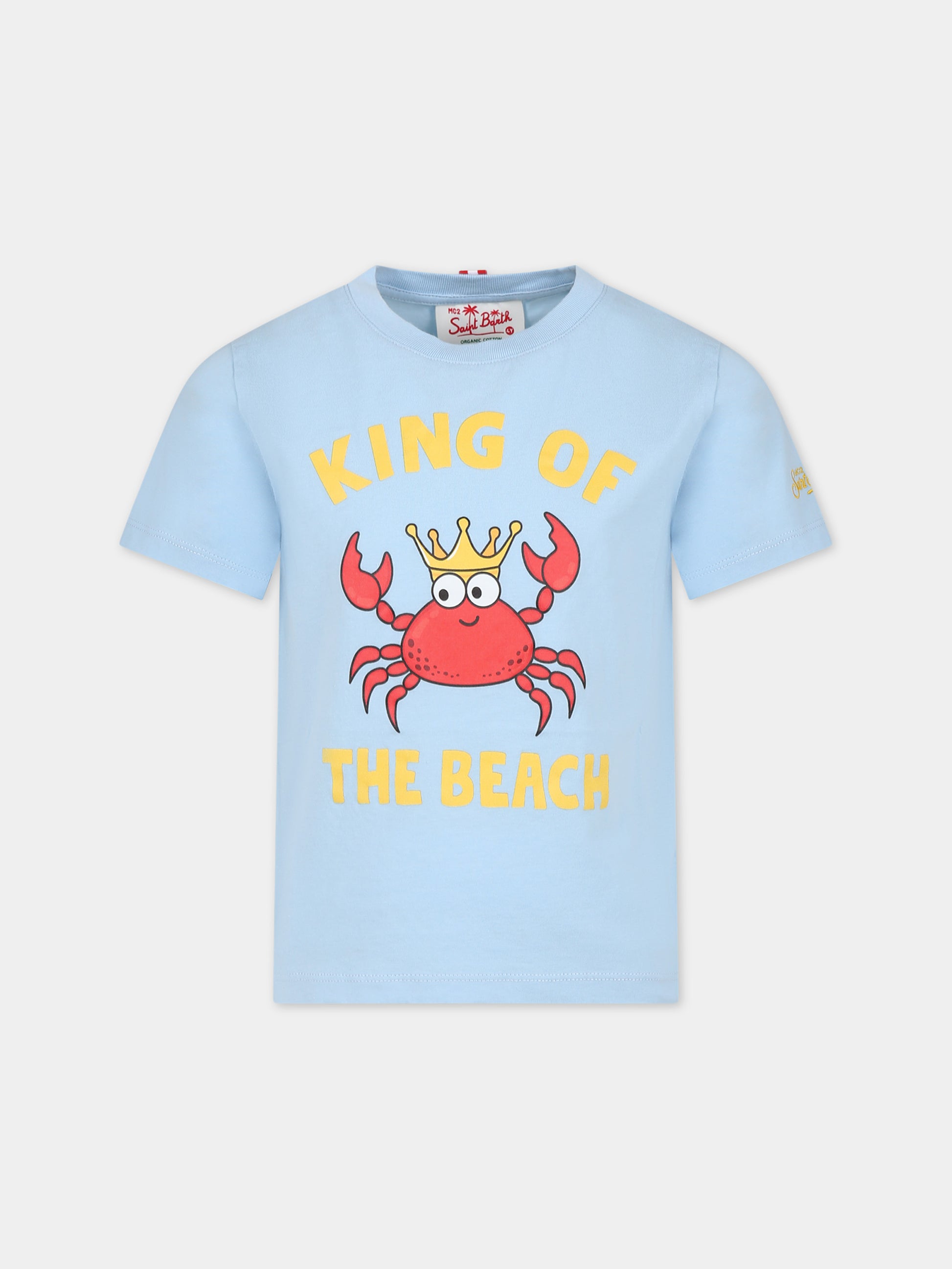 T-shirt celeste per bambino con granchio e scritta,Mc2 Saint Barth,TSH0001 02180F