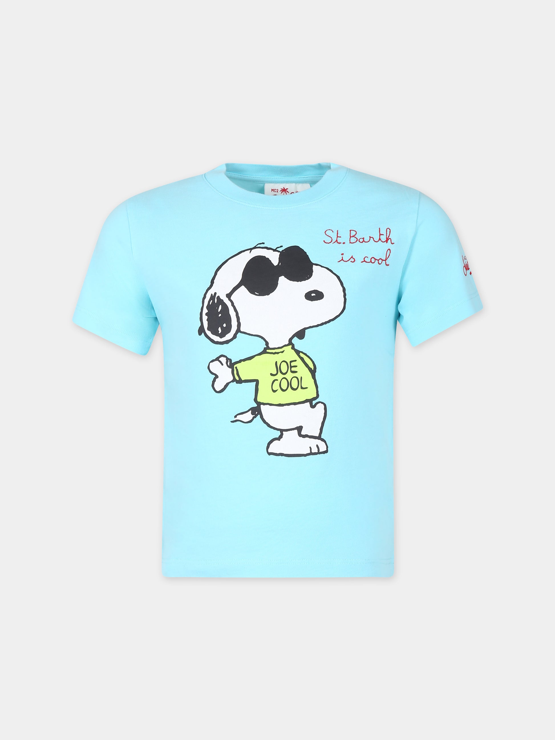 T-shirt celeste per bambino con stampa Snoopy,Mc2 Saint Barth,TSH0001 02682F