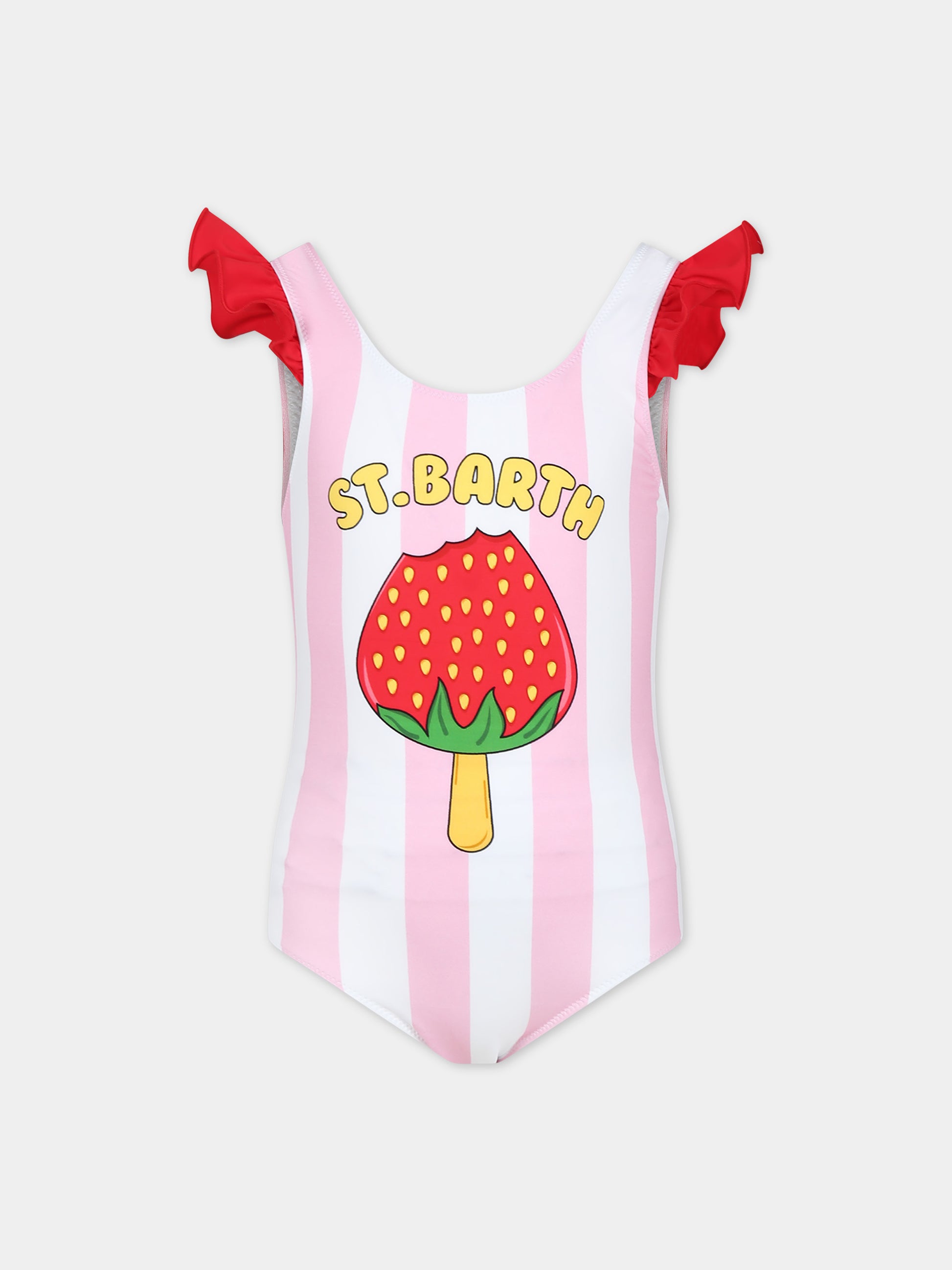 Costume rosa per bambina con fragola e logo,Mc2 Saint Barth,CARO001 00350F