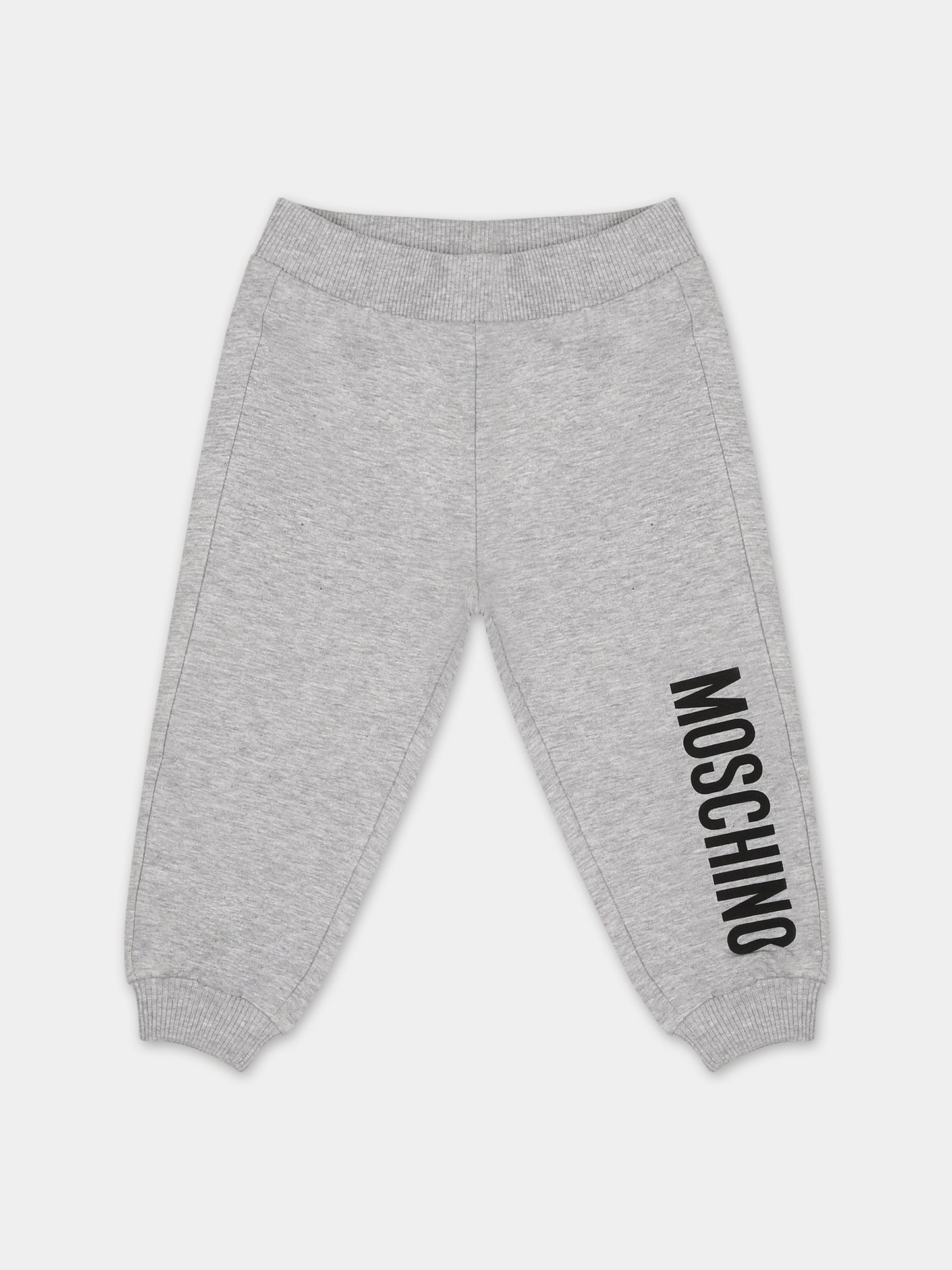 Pantaloni grigi per neonati con logo,Moschino Kids,MMP04O LDA27 60926
