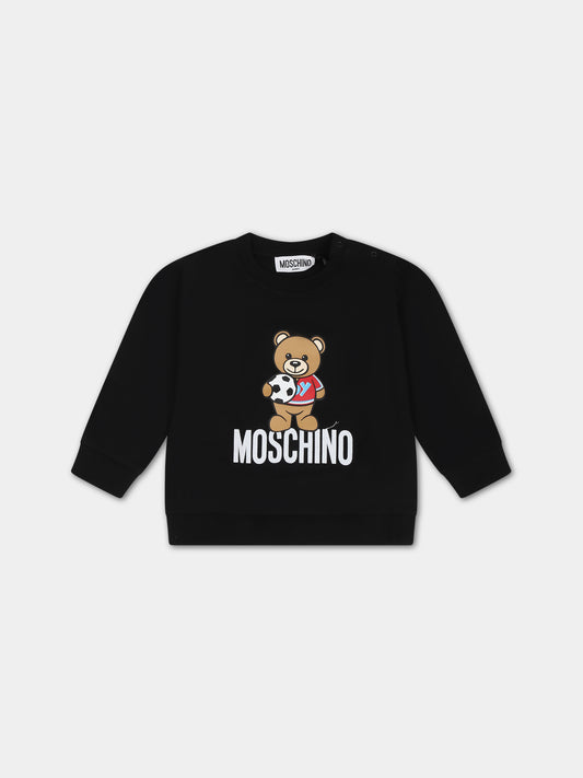 Felpa nera per neonato con Teddy Bear e logo,Moschino Kids,MSF03Q LDA27 60100