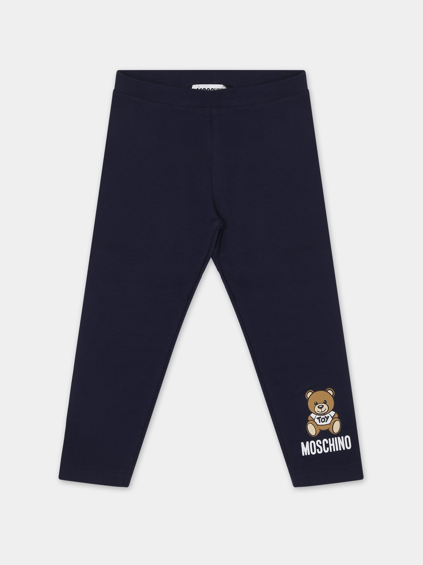 Leggings blu per neonata con Teddy Bear e logo,Moschino Kids,MDP02Z LBA00 40016